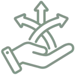 Icône de main et flèches illustrant un accompagnement flexible et adaptable.